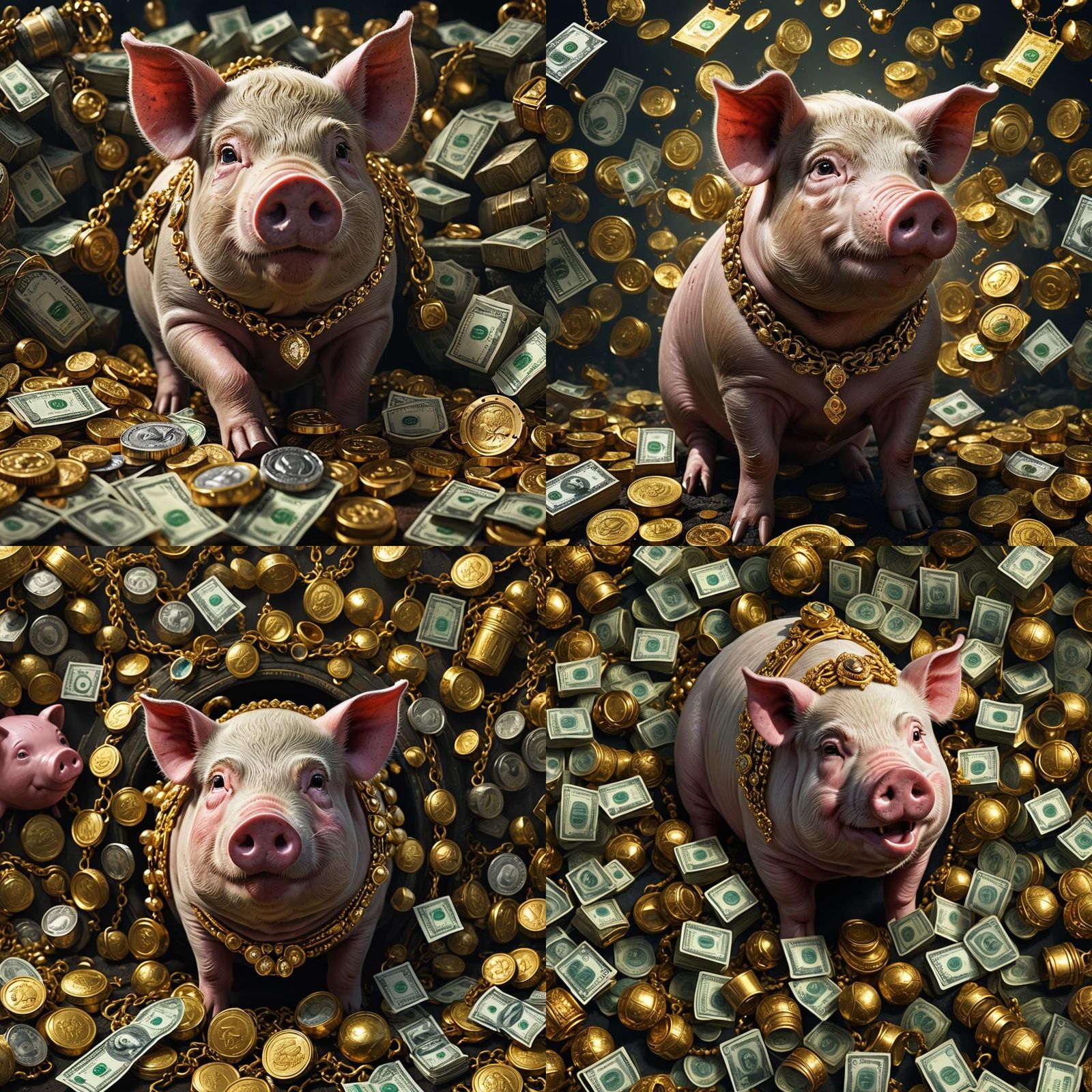 Pig in Gold: Hyperrealistic Portrait of Greed