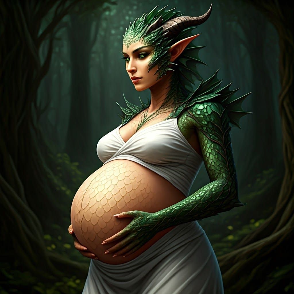 Pregnant Elf-Dragon Hybrid in 8k Resolution