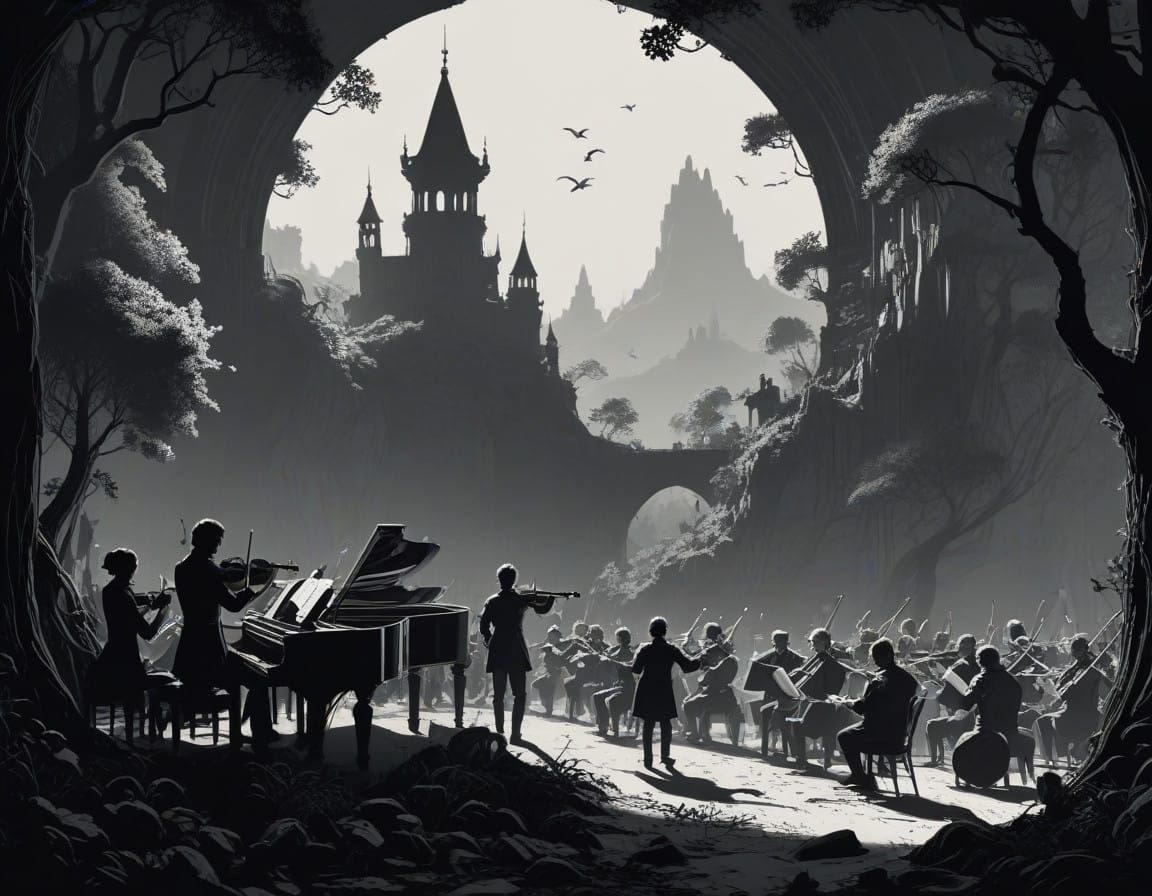 Symphony Orchestra in Whimsical Cutout Style