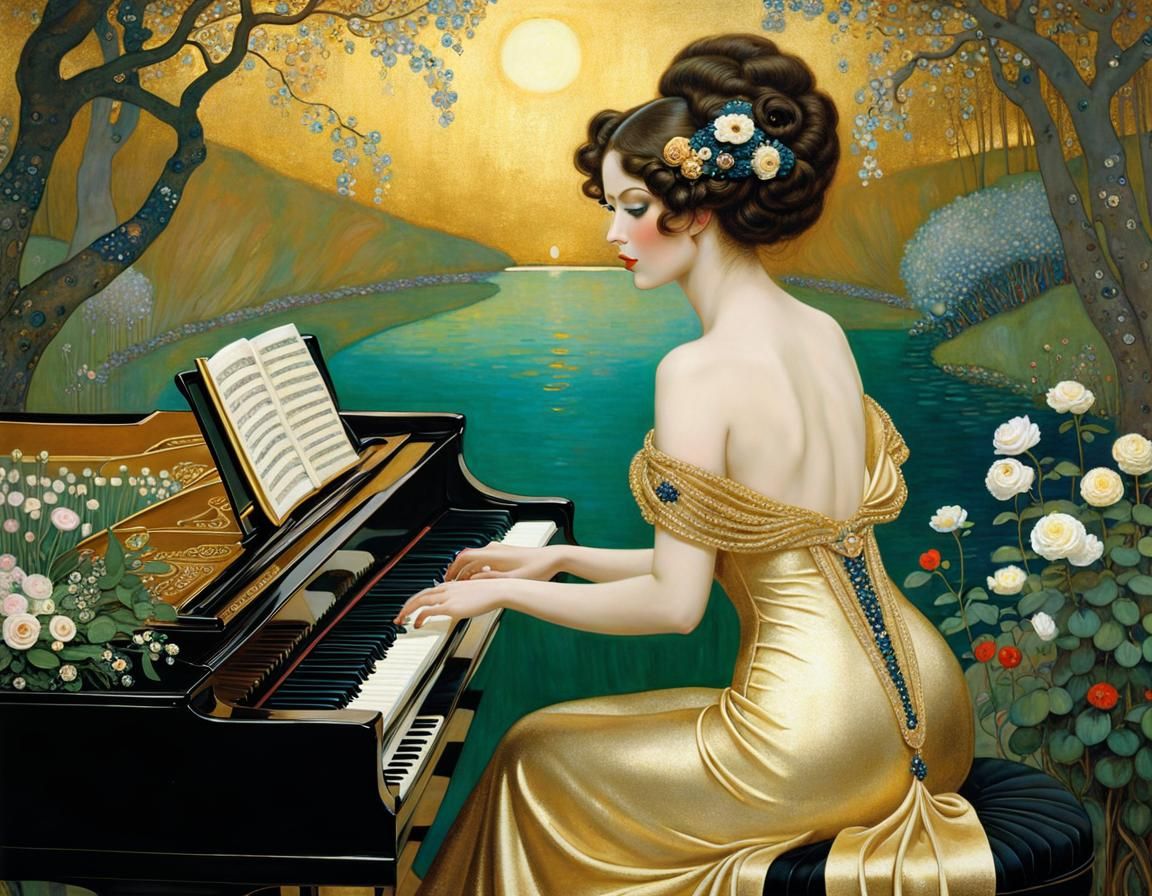 Alien Princess at Lakescape in Klimt Style