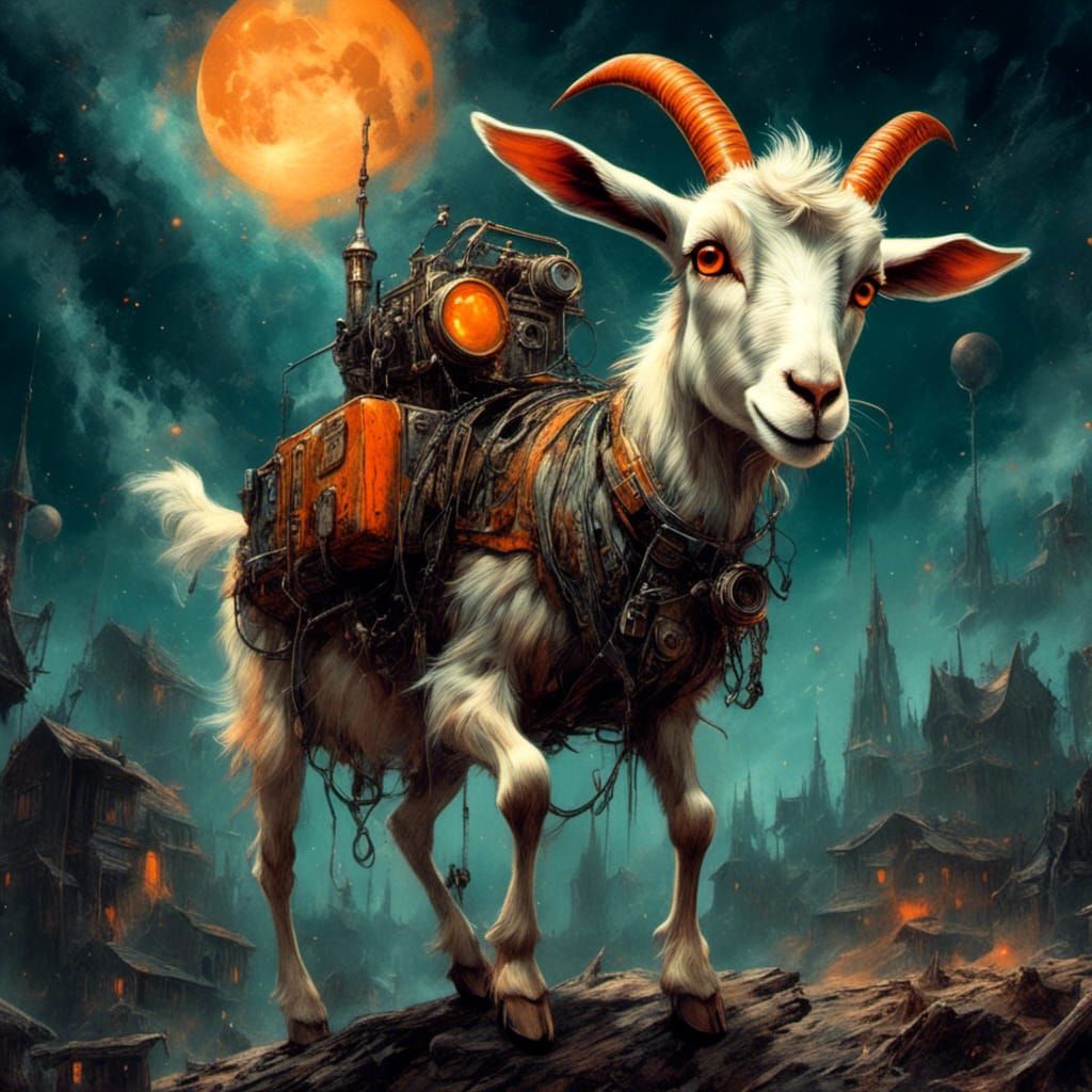 Goat's Wild Ride with Rocket Pack in Cartoon Style