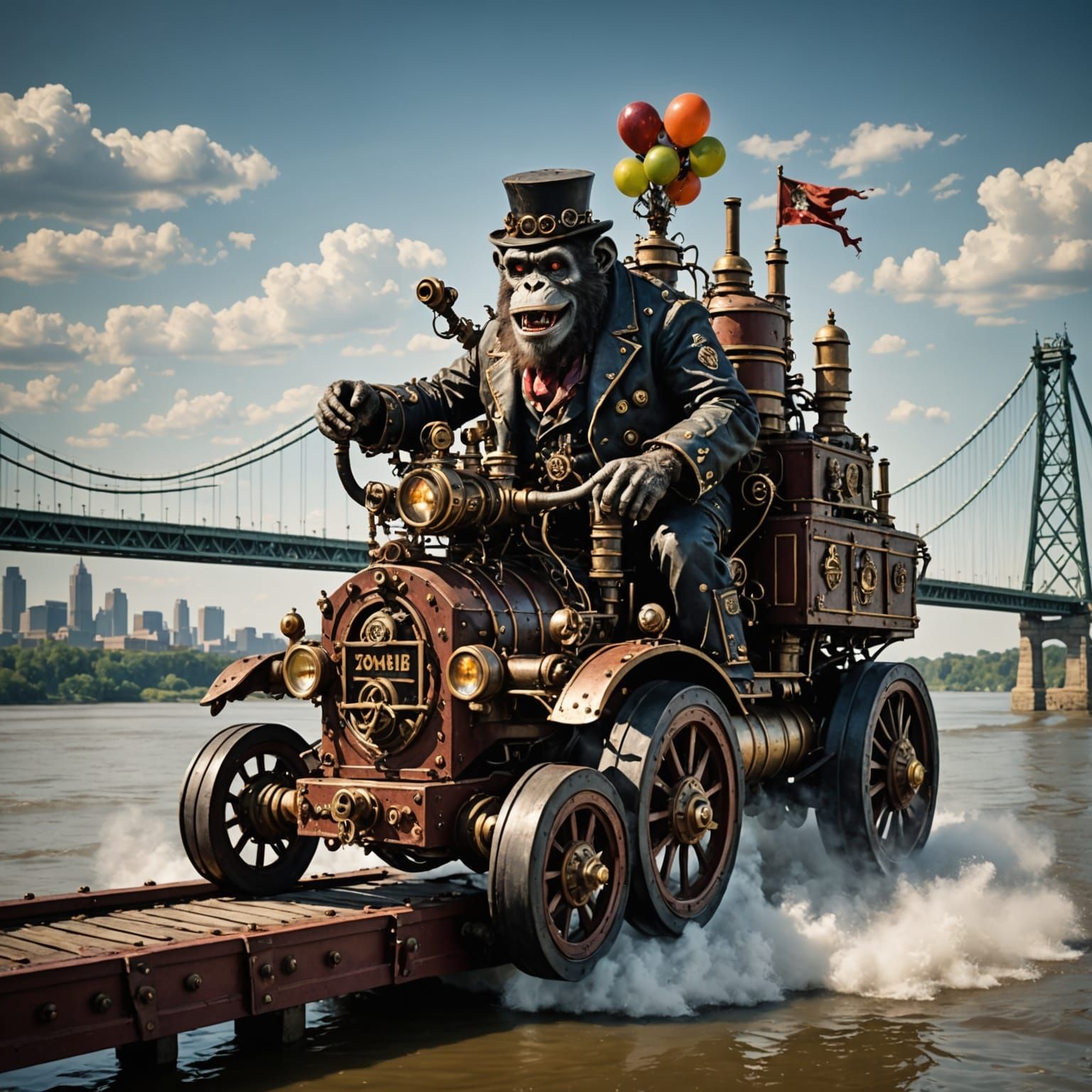 Steampunk Zombie Monkey Monster Bridge Crossing the Mississi...