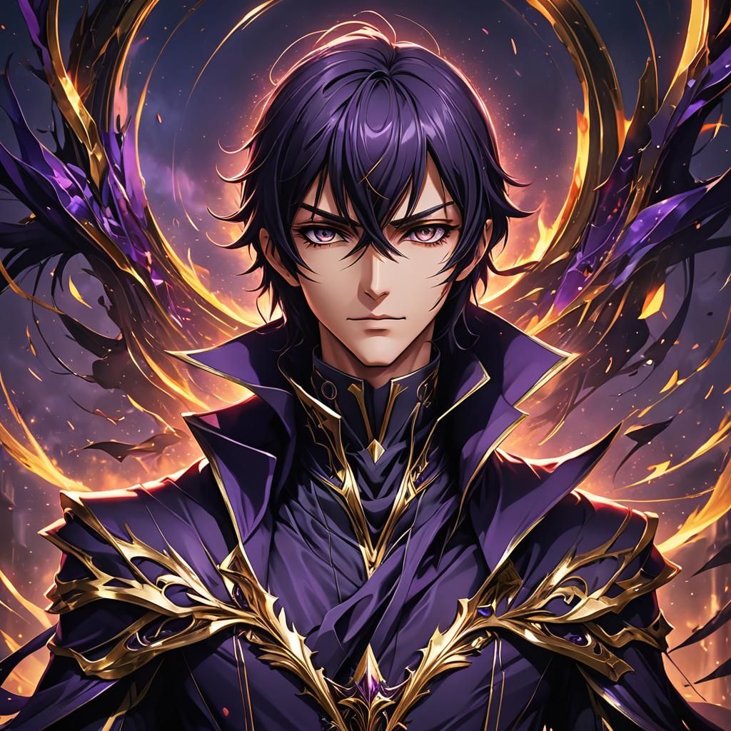 Lelouch Britannia VI: 2D Character in Deep Purple Hues