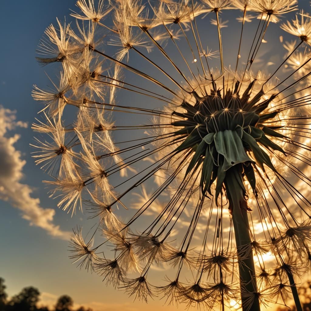 Dramatic Back-Lit Dandelion Seed Head at Golden Hour