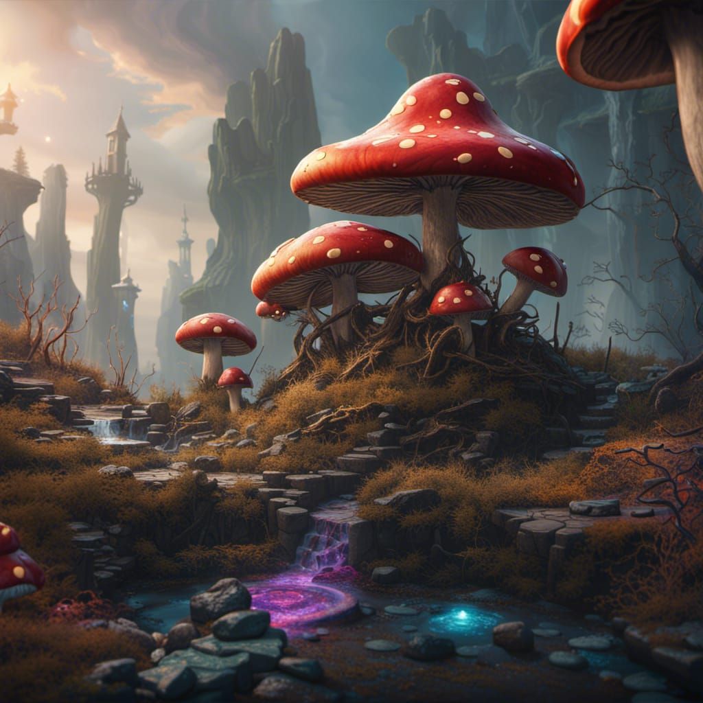 Fantastical Mushroom Forest with Hot Springs