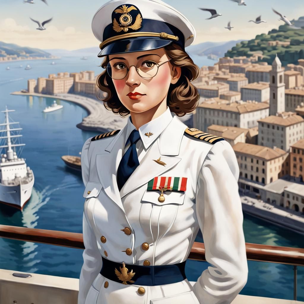 Italian Navy Captain in 1930s Travel Poster Style