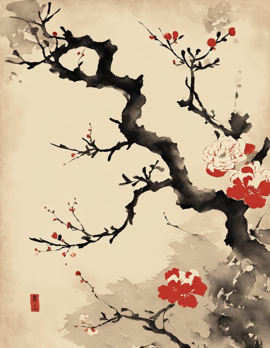 Traditional Japanese Card Art with Ikebana Gingko Branch