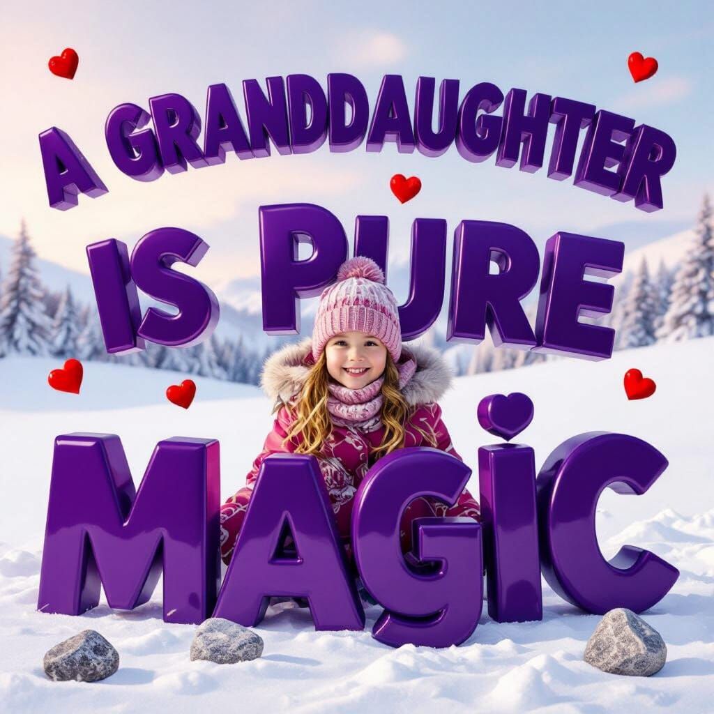 Granddaughter's Magic: 3D Text on Snowy Scene