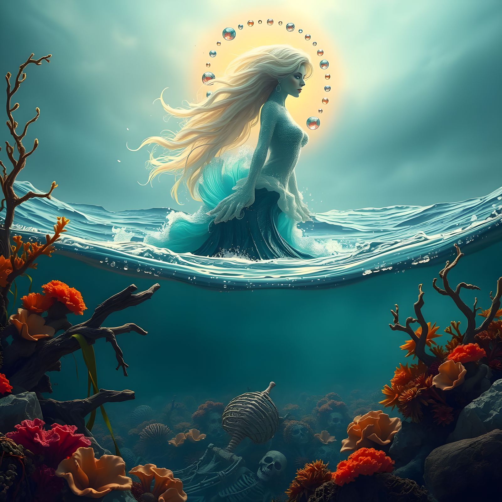 Siren of the Ocean in Ethereal Waves and Pearls