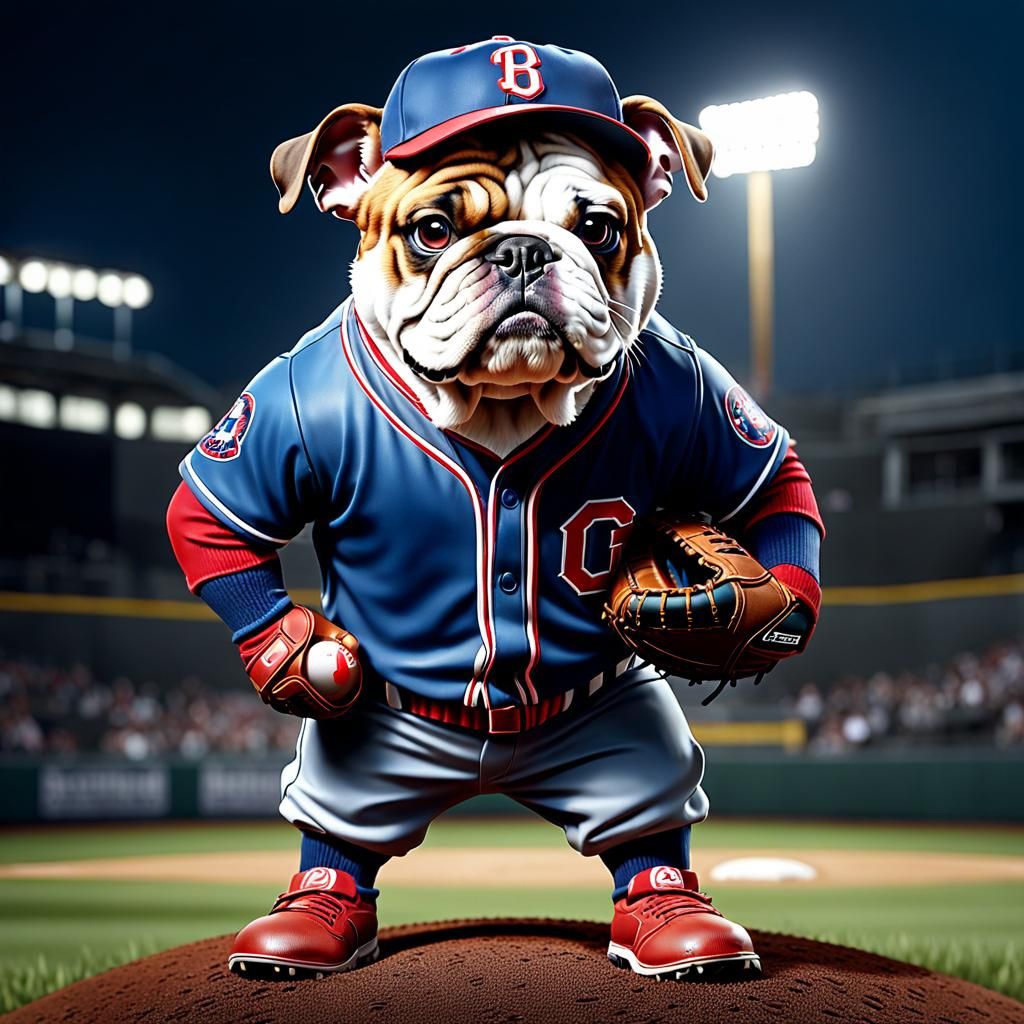 Bulldog Baseball Player on Pitcher's Mound