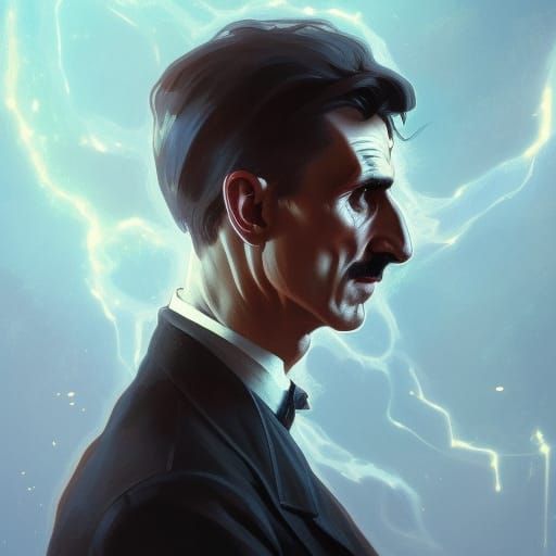 Nikola Tesla Portrait in Art Nouveau Style
