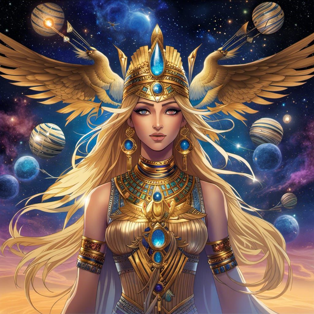 Egyptian Queen with Galaxy Eyes in Anime Style