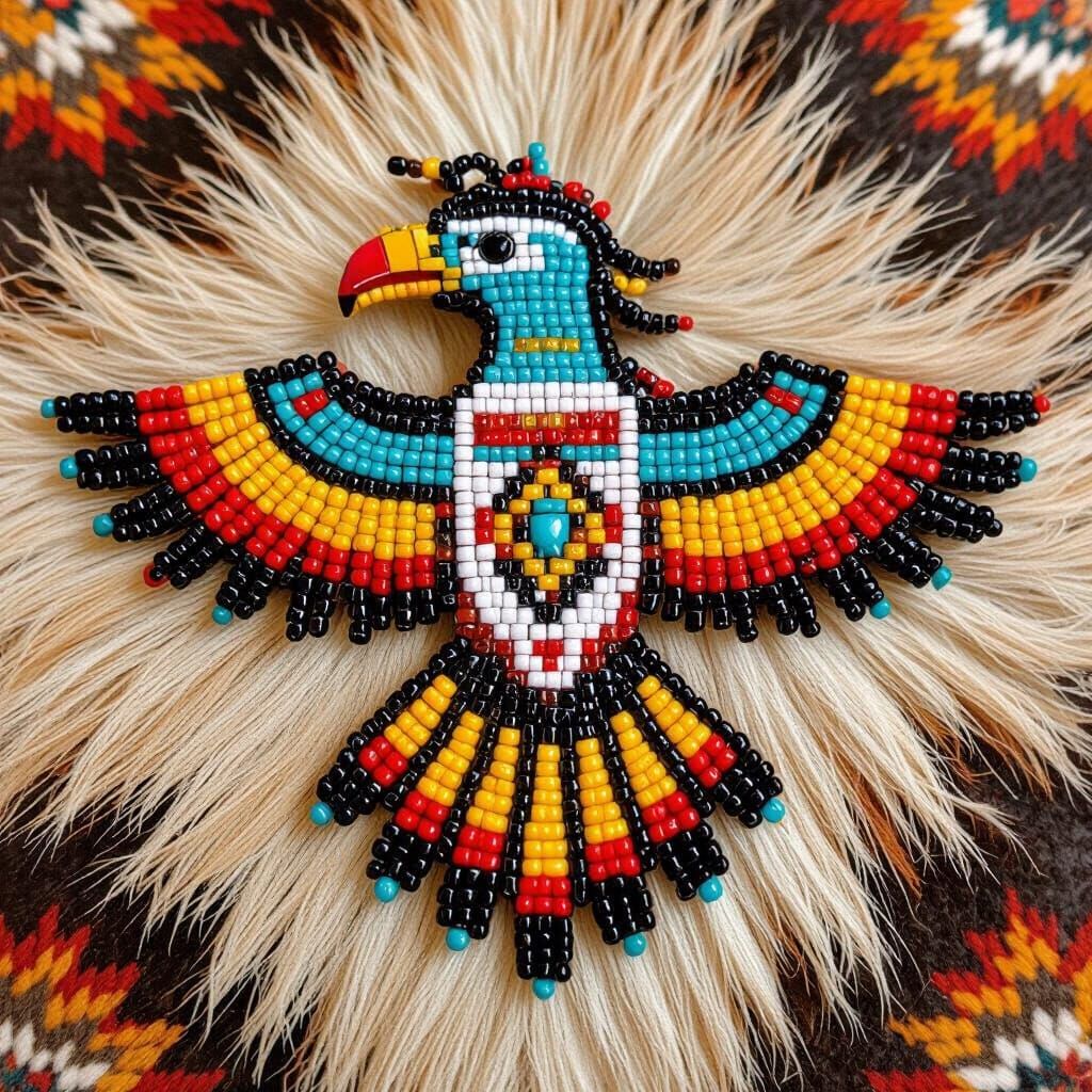Southwest native american style peyote seed bead thunderbird