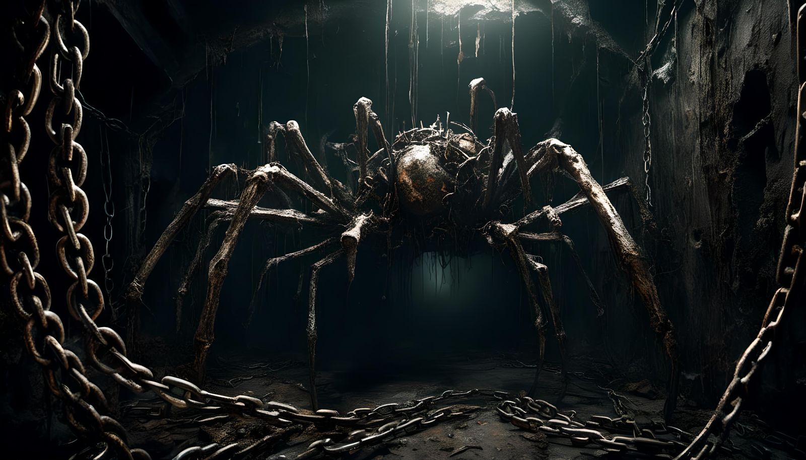 Macabre Tunnel of Chains and Pins: Dark Fantasy Art