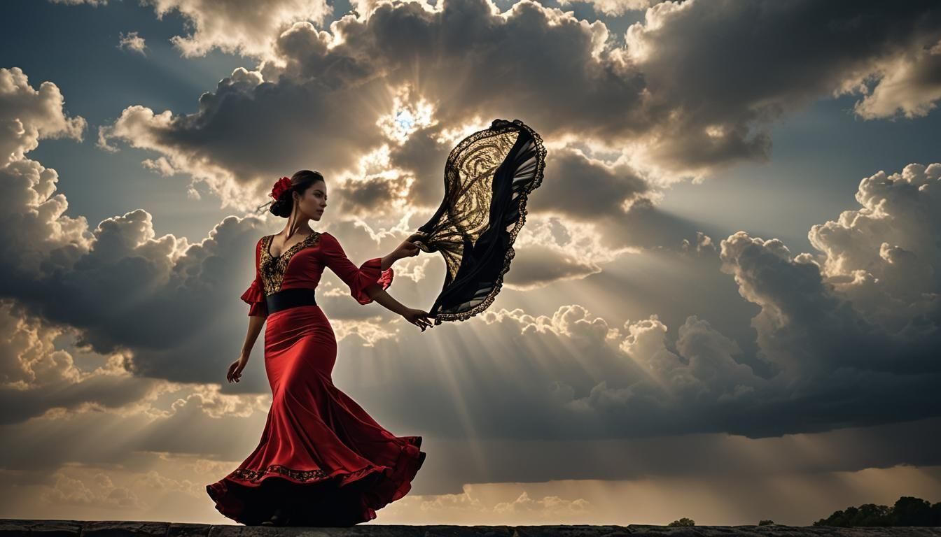 Flamenco Dancer in Red Dress Silhouette