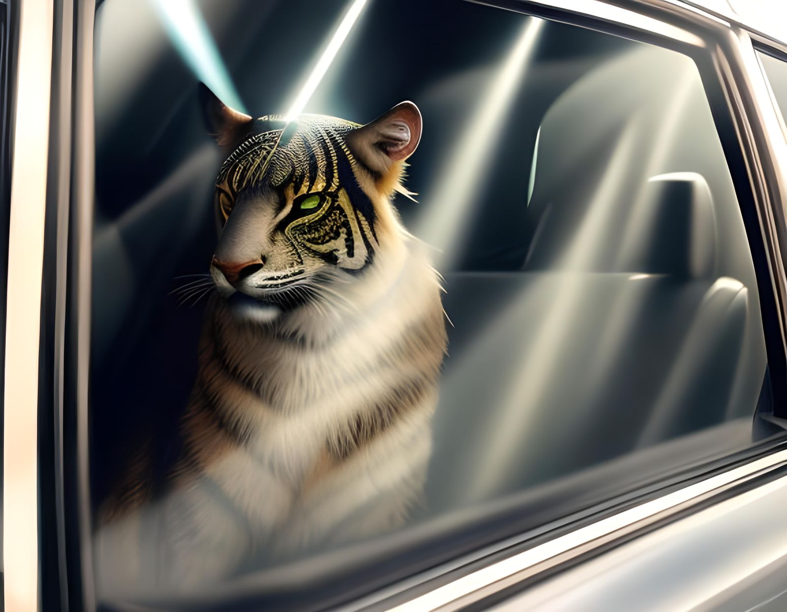 Hyperrealistic Car Image with Unexpected Visitor