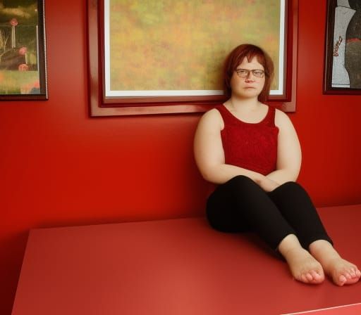 Woman on Red Table in Red Room
