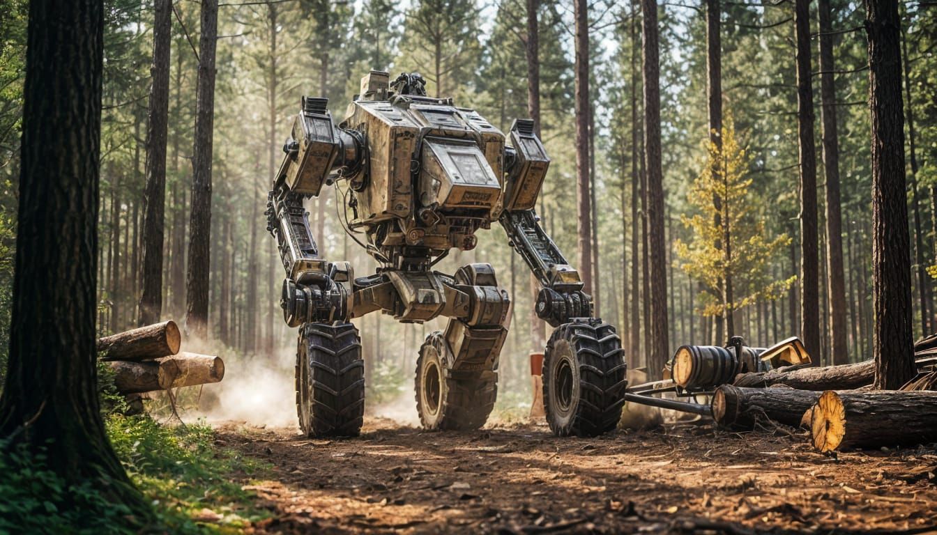 Two-Legged Logging Mech in Forest: Professional Photography