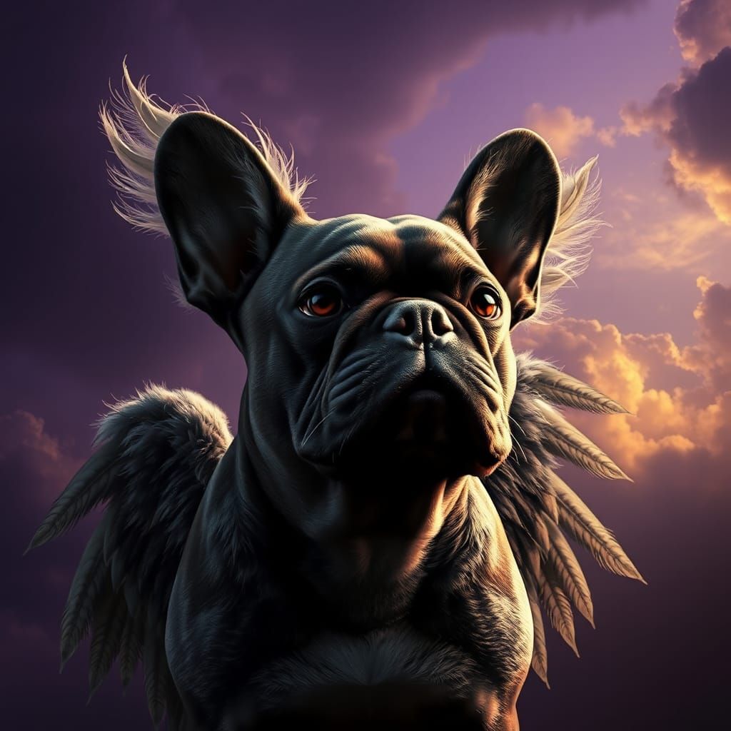 Winged French Bulldog in Dark Fantasy Art