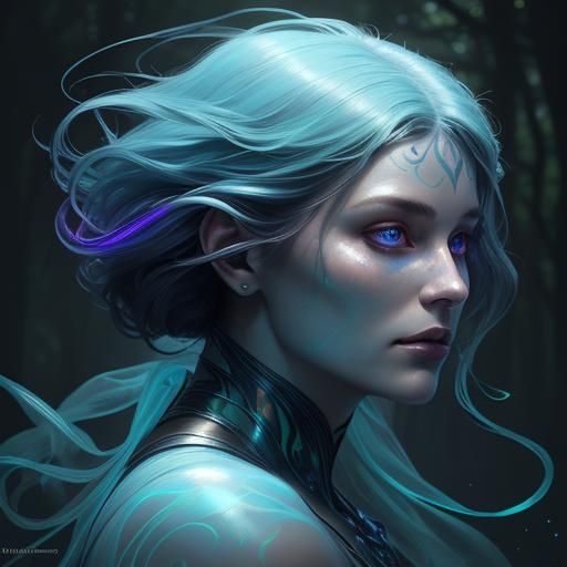 Blue Na'vi Portrait in Illuminated Fantasy Woods