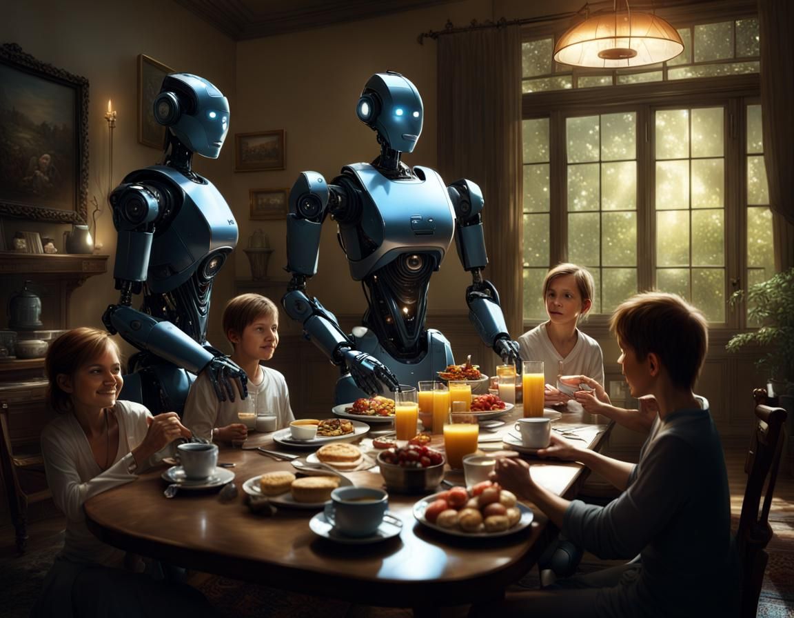 Robot Butlers Serve Breakfast: Photorealistic Graffiti Art