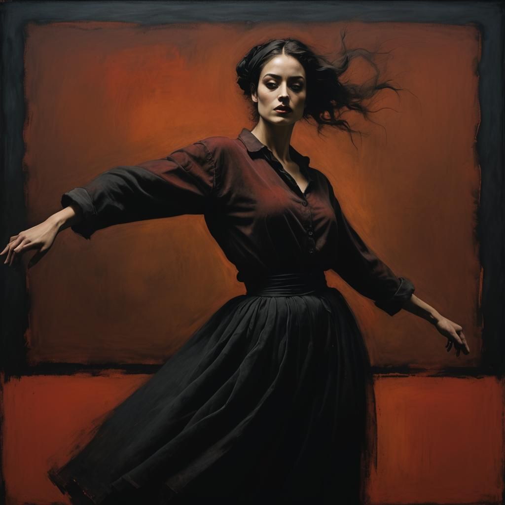 Woman Dancing in Rothko-Inspired Abstract Expressionist Scen...