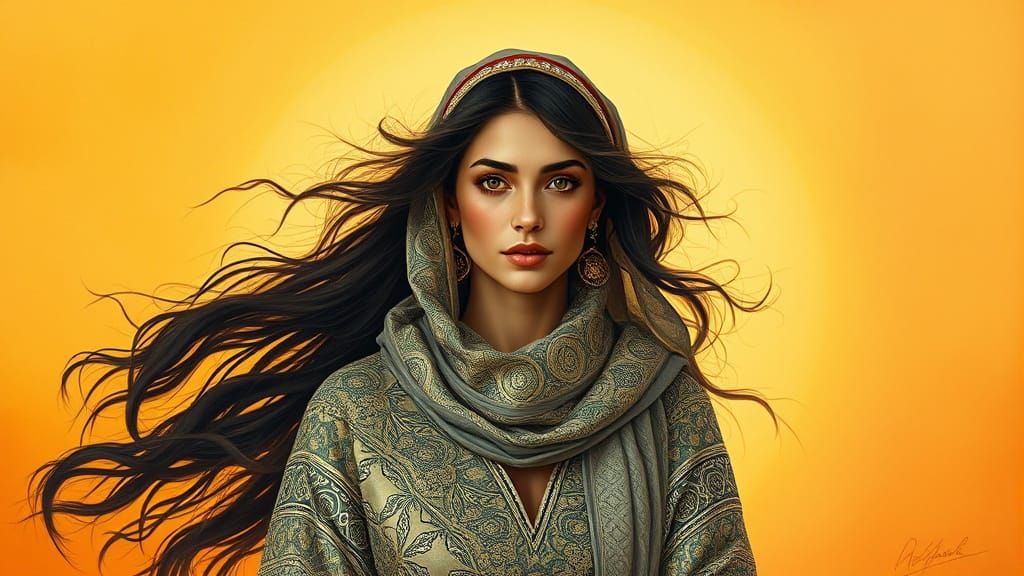 Berber Woman in Silver Caftan: Art Nouveau Style