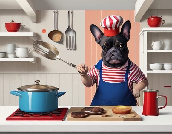 French Bulldog Chef in Whimsical Kitchen