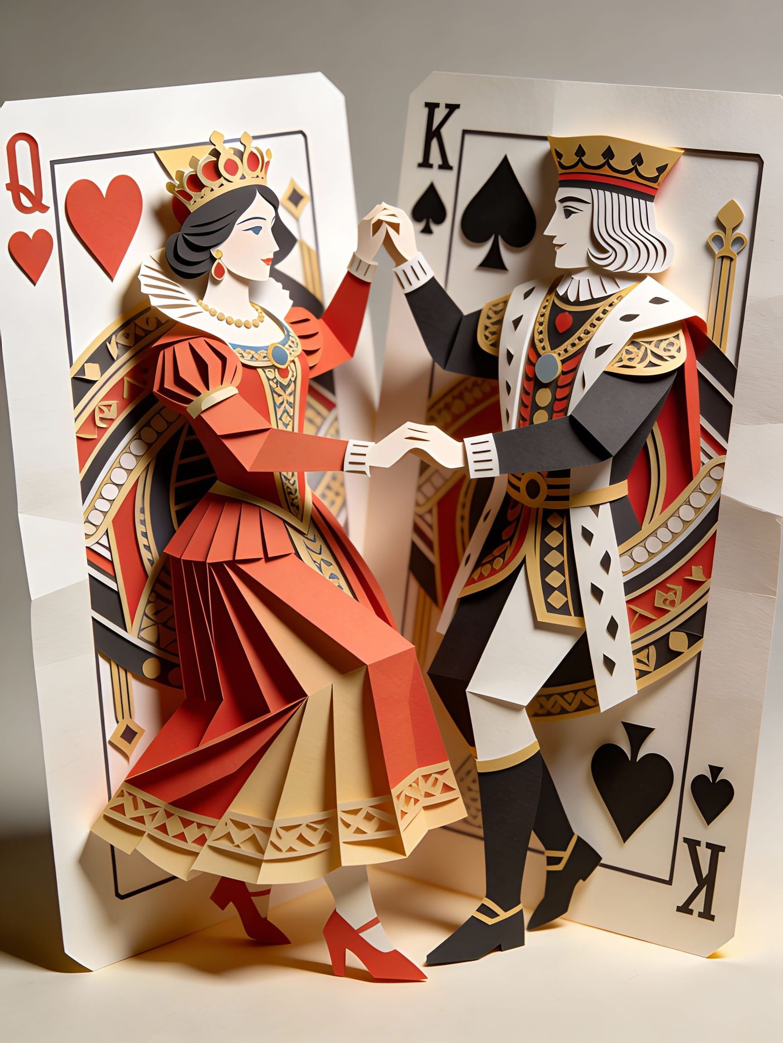 Papercut Diorama: Queen of Hearts and King of Spades Dancing