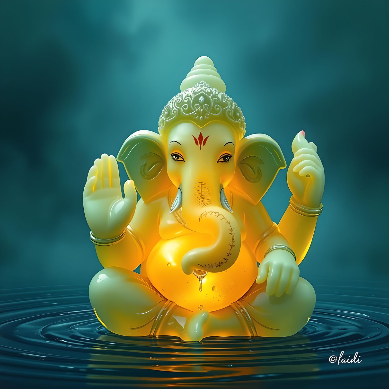 Adorable Jade Ganesha: Detailed 3D Digital Art
