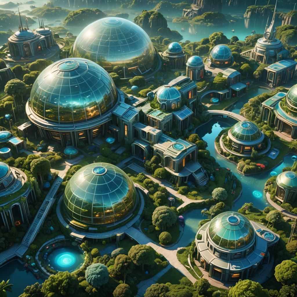 Futuristic Neptune Community in Matte Painting Style