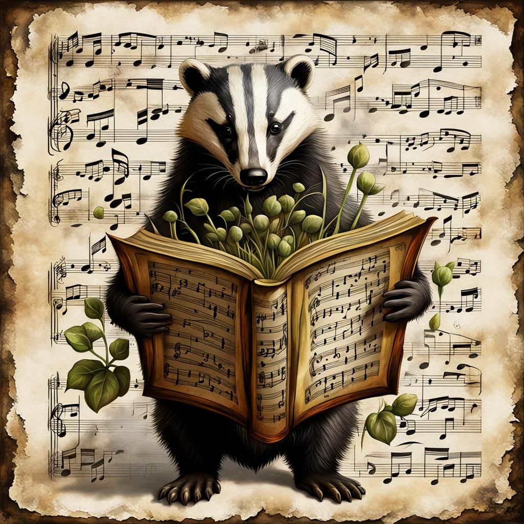 Ornate Scroll Reveals 3D Badger on Musical Parchment