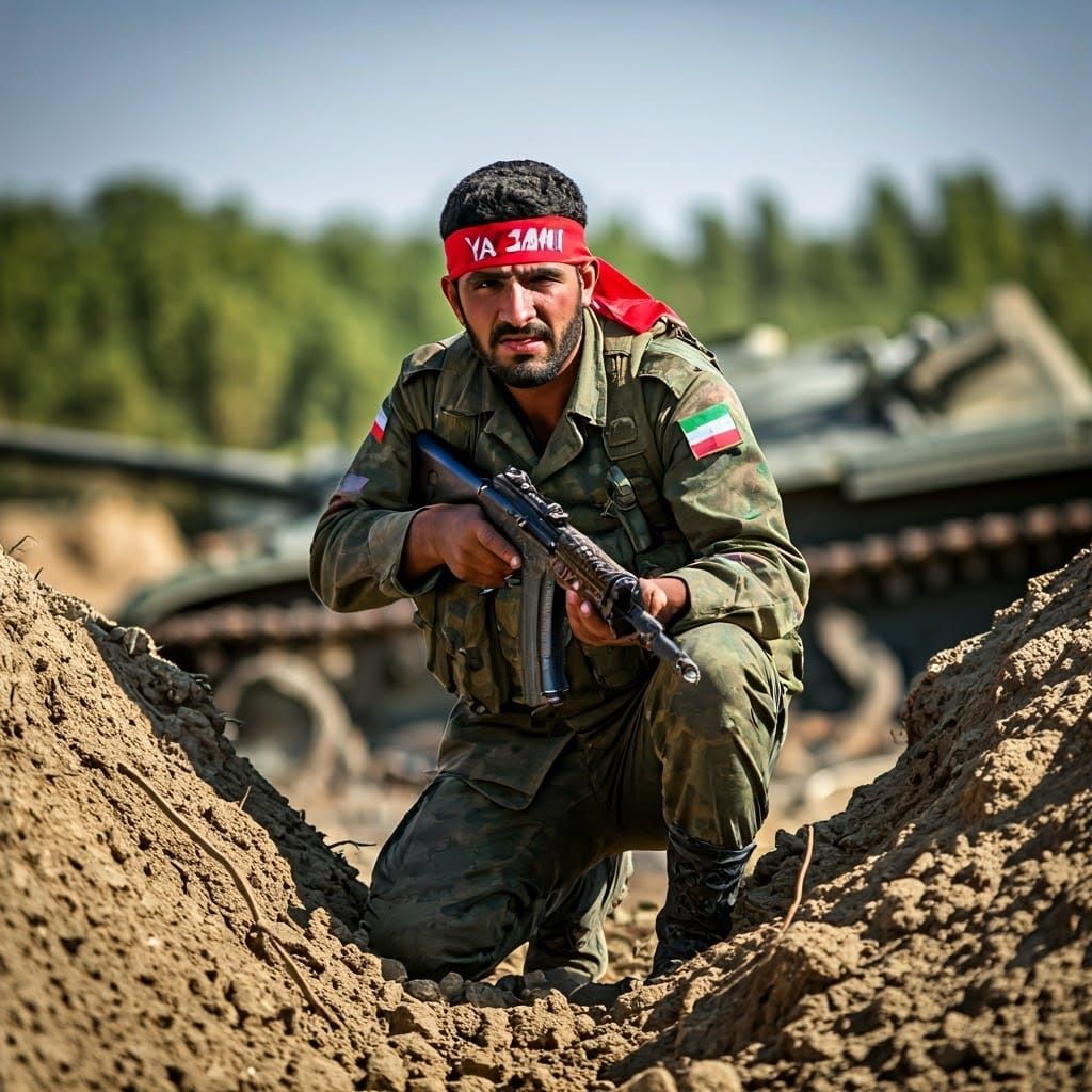 Iranian Soldier in Battle, National Geographic Style