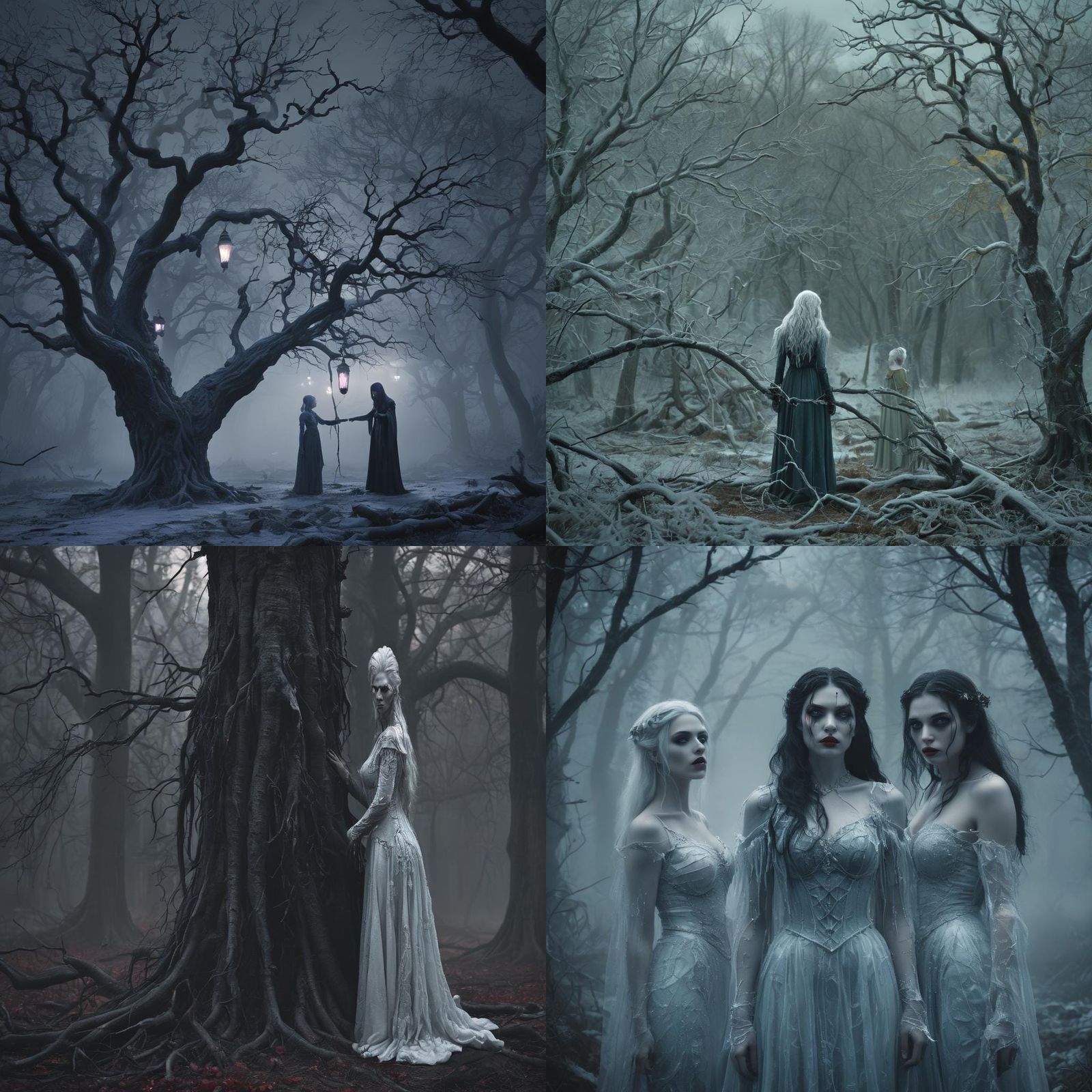 Ice Goddess and Vampire in Dark Woods
