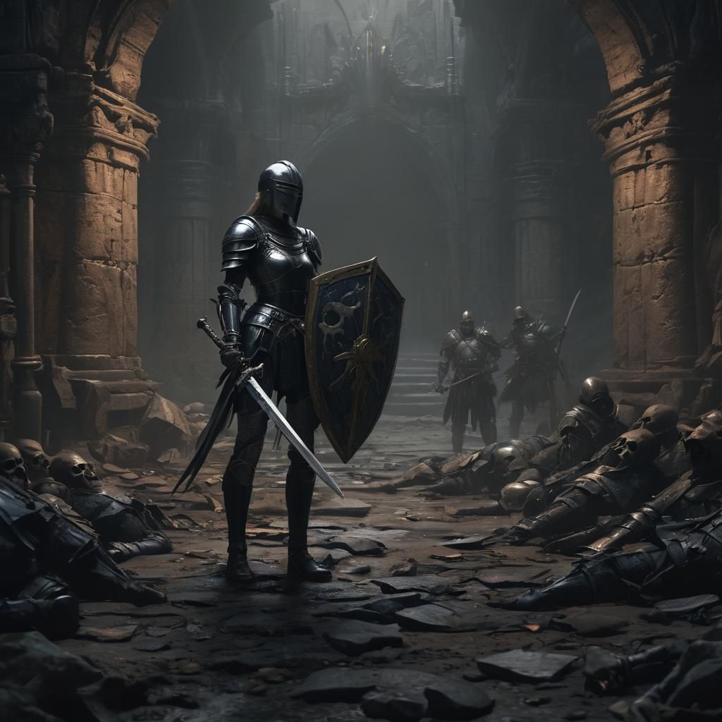 Dark Fantasy Knight in a Dungeon, Vintage Style