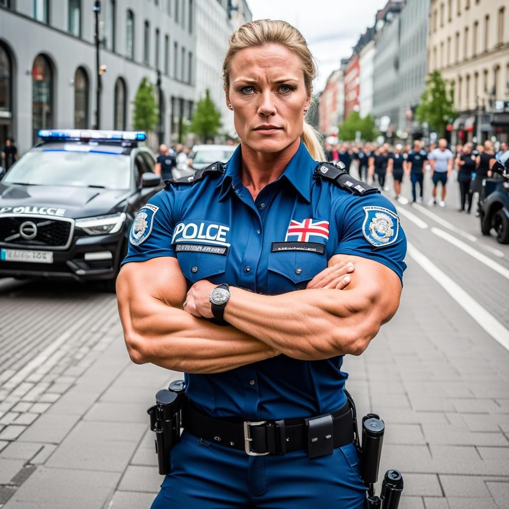 Muscular Police Officer Portrait in Photorealistic Style