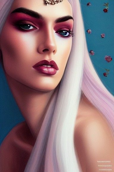 Goddess Portrait with Roses in Digital Art Style