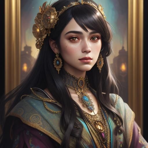 Baby Girl Portrait in Surreal Art Nouveau Style