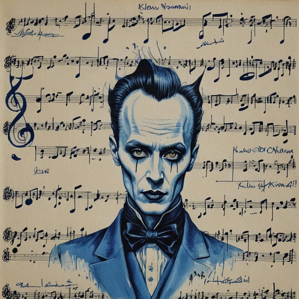 Klaus Nomi in Ballpoint Ink on Sheet Music