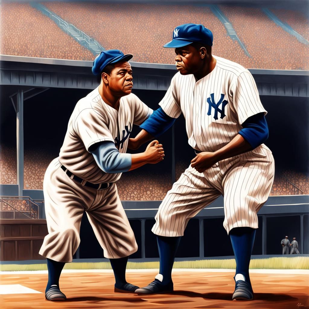 Babe Ruth and Jackie Robinson, Hyperrealistic Splash Art
