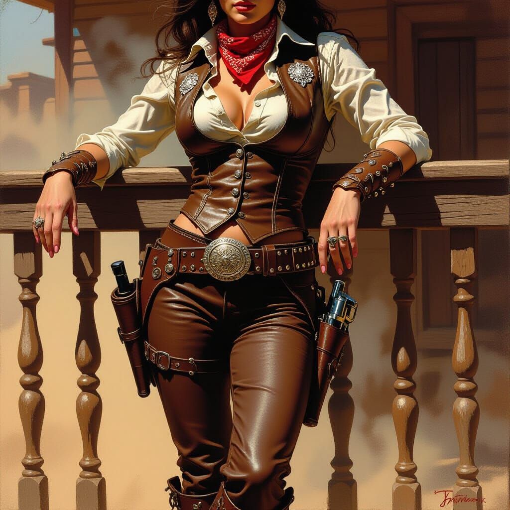 Detailed Female Outlaw in Western Saloon, Cinematic Shading
