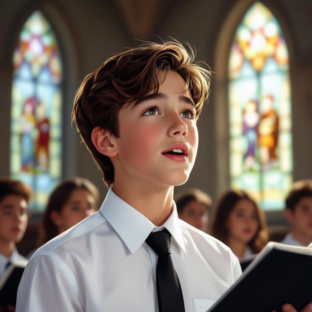 Teenager Singing in Choir with Ethereal Light