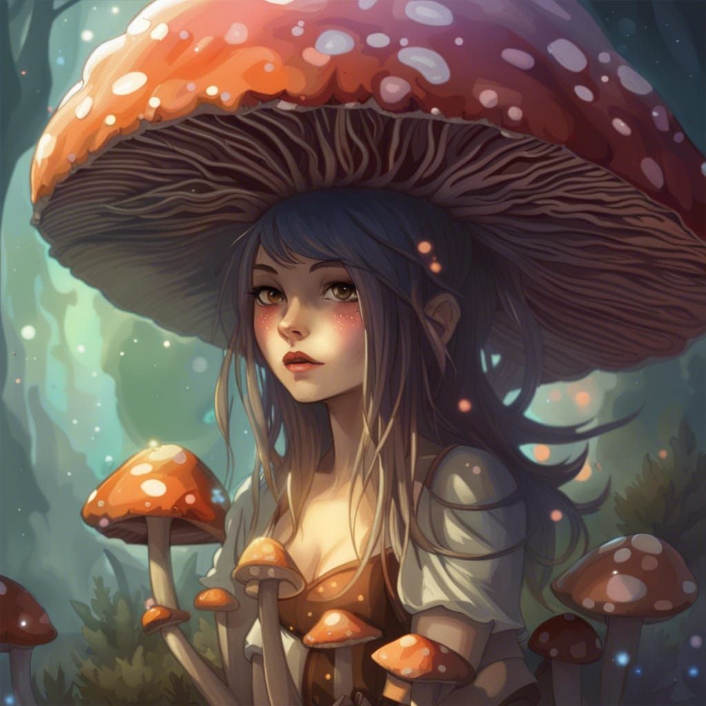 Mushroom Fairy Portrait in Psychedelic Art Style