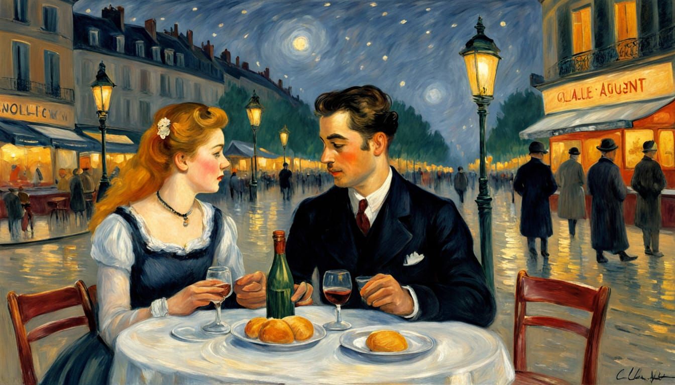 Romantic Parisian Evening in Impressionist Style