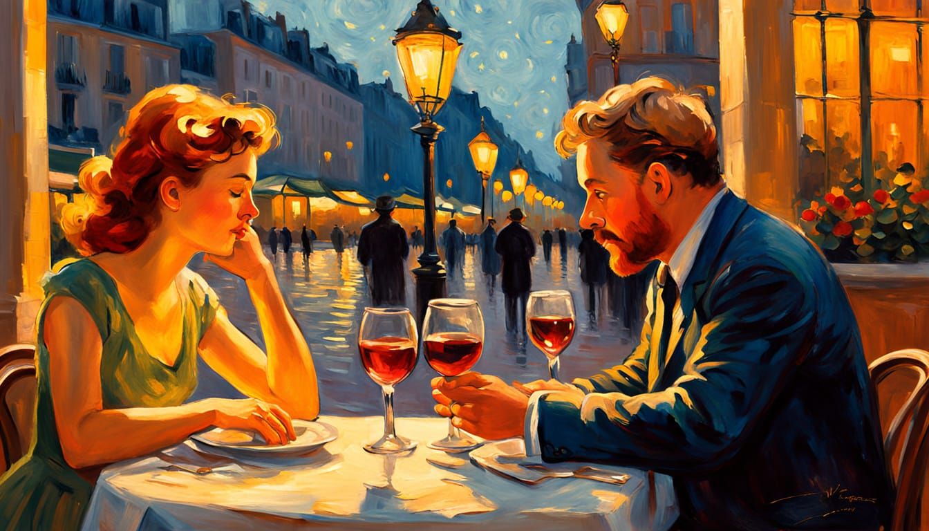 Romantic Parisian Night, Impressionist Oil Painting