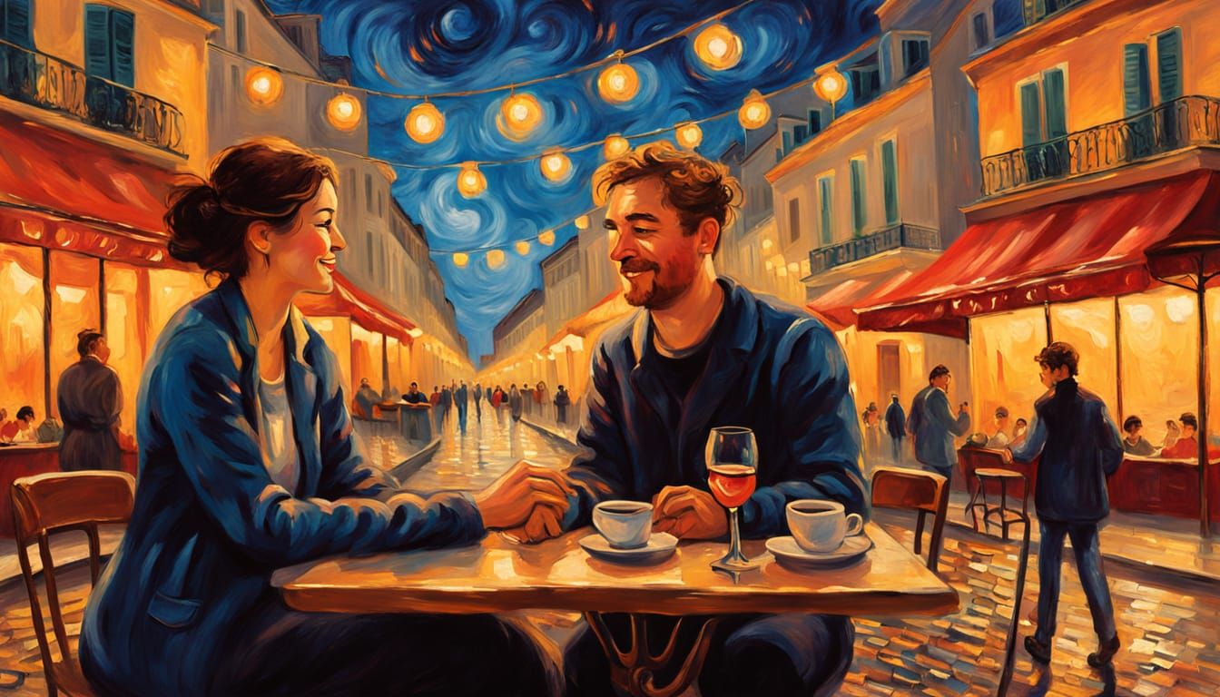 Romantic Parisian Night, Impressionist Oil Painting