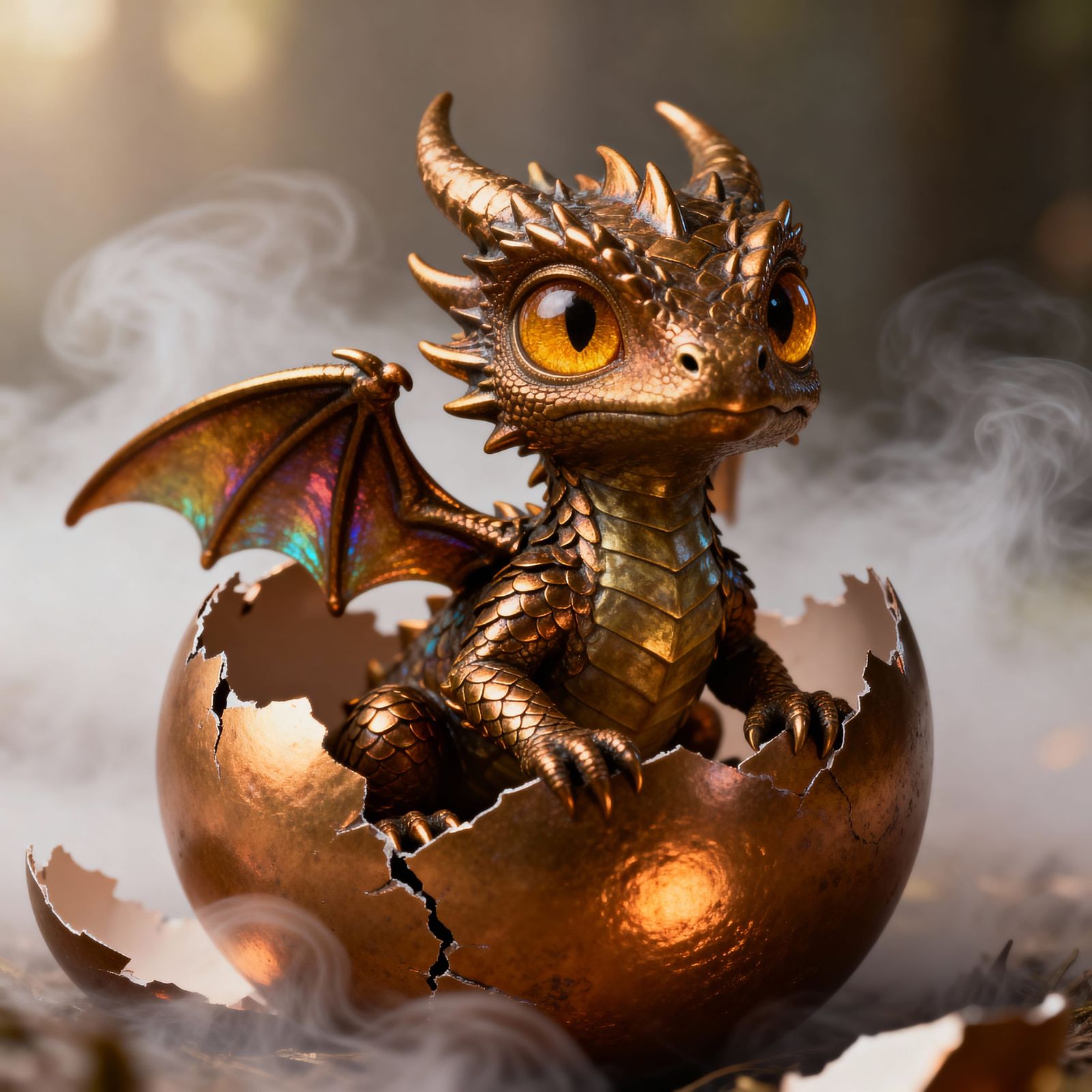 Bronze Dragon Hatchling Emerges From Cracked Egg