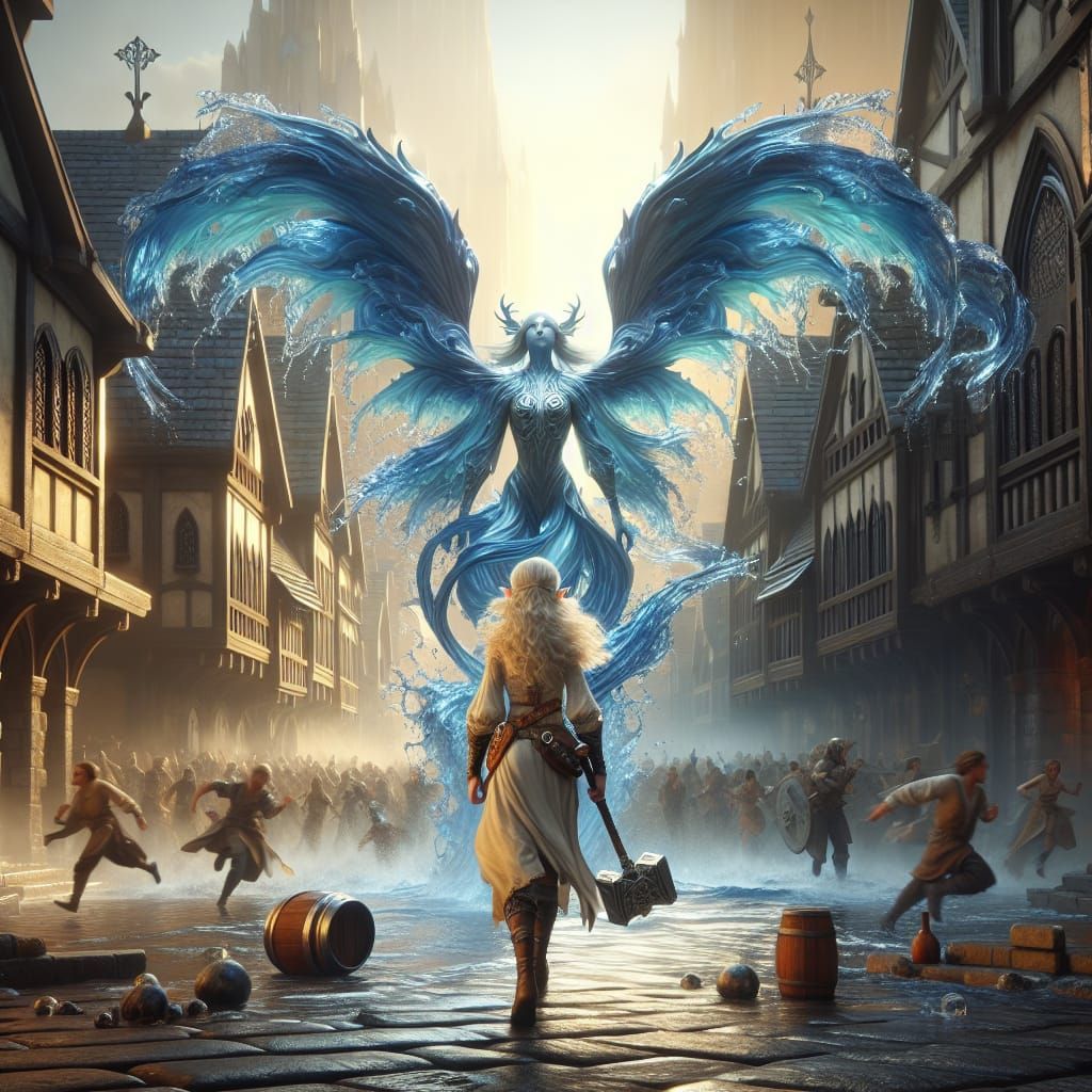 Water Elemental Chaos in Waterdeep: Hyperrealistic Splash Ar...