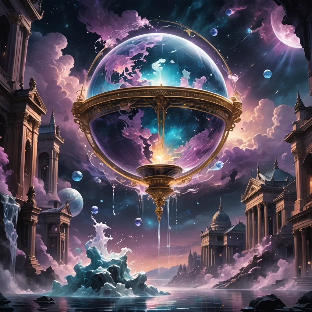 Celestial Globe in Space with Classical Architecture