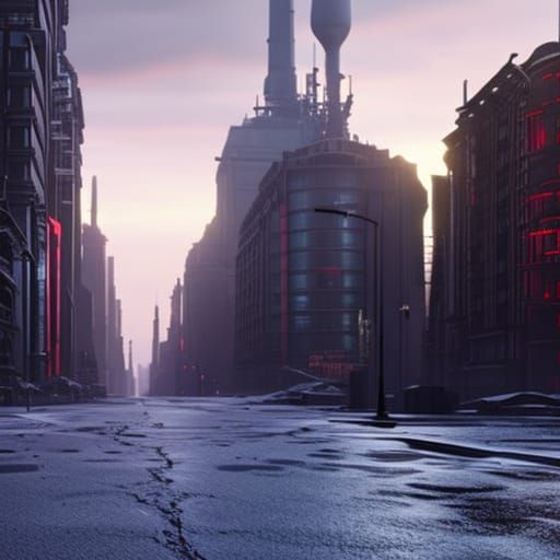 Empty City Street at Dusk: Apocalyptic Photograph